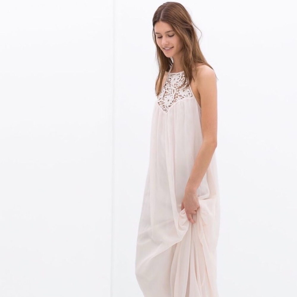 Lace Yoke Maxi Dress in Blush